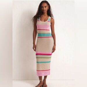 Z Supply Ibiza Stripe Crochet Sweater Maxi Dress New